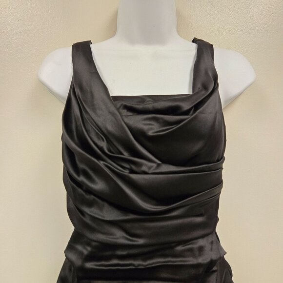 Vintage Express Y2K Women's sz 2 Black Ruched Bodycon Silk Cocktail Dress Sleeve - Picture 11 of 15